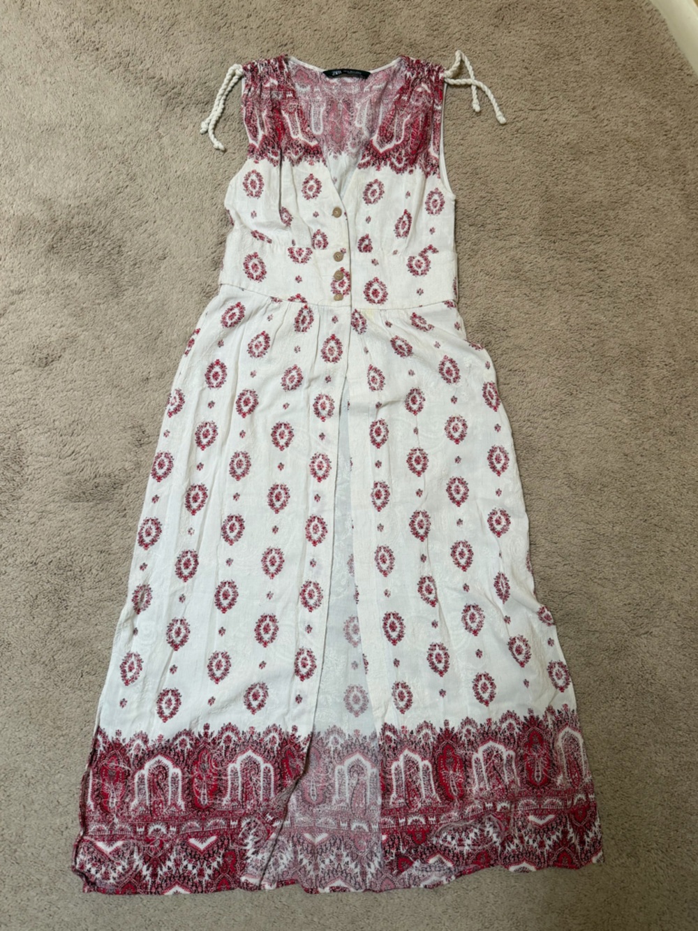 Boho Maxi Button-Front Duster with Red Print